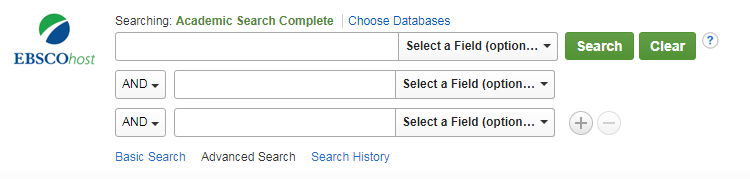 Academic Search Complete's main search boxes